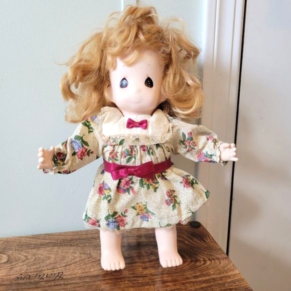 Precious Moments Doll Plush Body Plastic Face Feet w/ original Floral Dress - Picture 2 of 10